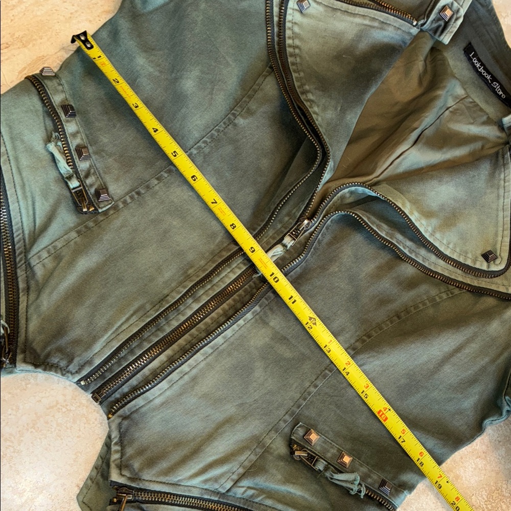 LOOKBOOK STORE Studded ‘Army’ Green Women's Cropped Jacket with Zippers. XL EUC - Picture 14 of 17